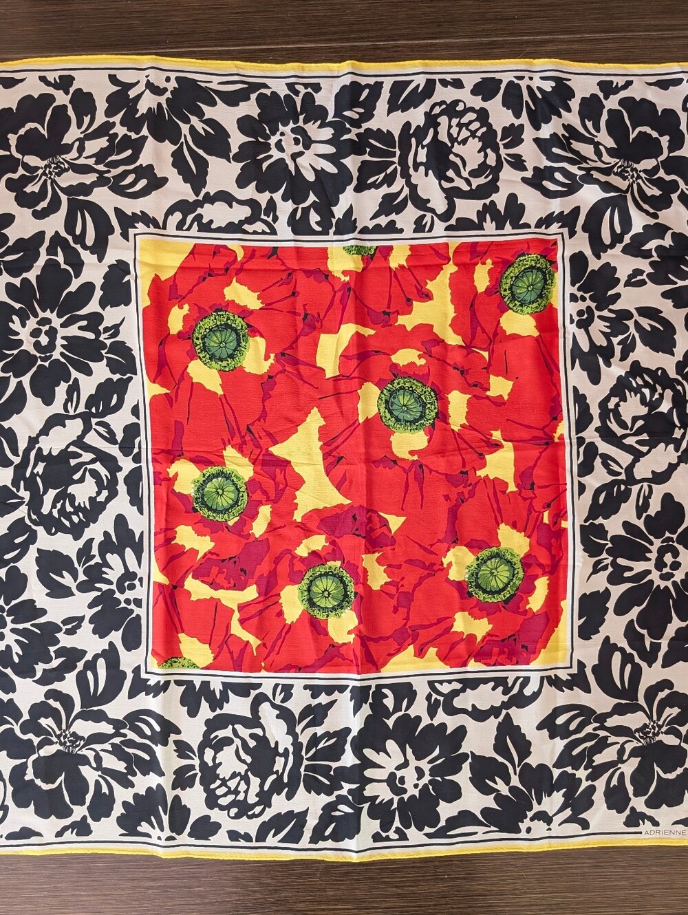 Adrienne Vittadini 1990's Floral Scarf with Yellow Border